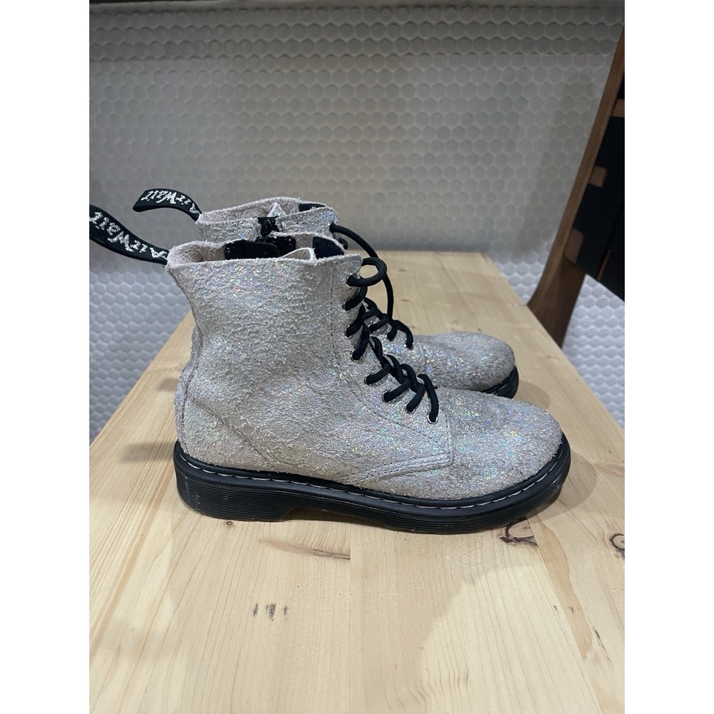 Doctor Martens 1460 Pascal J Boots Girl Size 3 Grey Black Chunky Glitter Lace up